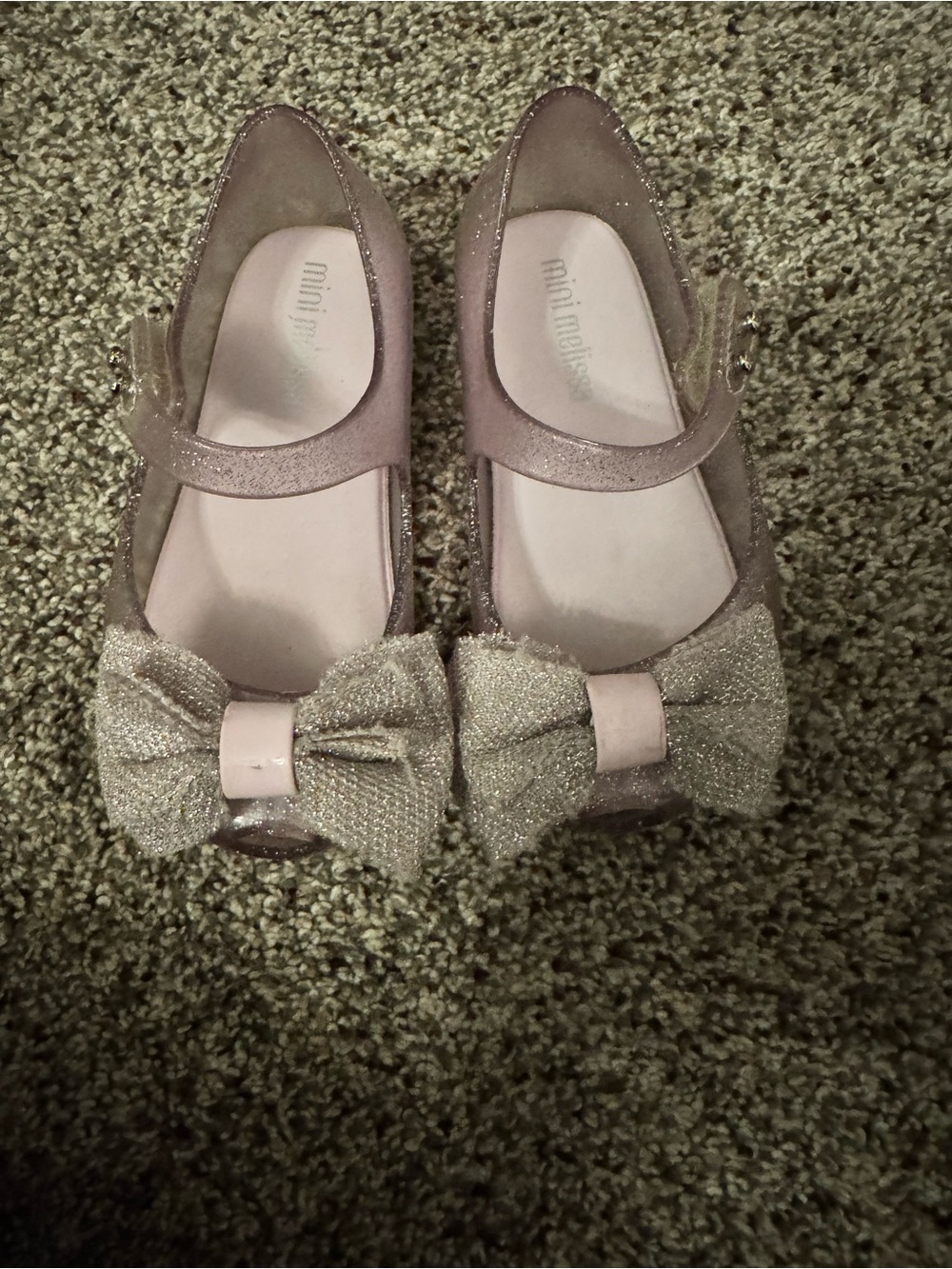 Mini Melissa Girls' Blush Pink Glitter Bow Mary Janes